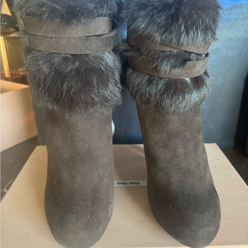 Coach Brown Ankle Boots with Fur Trim